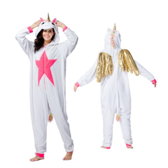 White Unicorn Pagesus Gold Wings Kigurumi Pajama Halloween Costume Size Medium - Picture 1 of 5